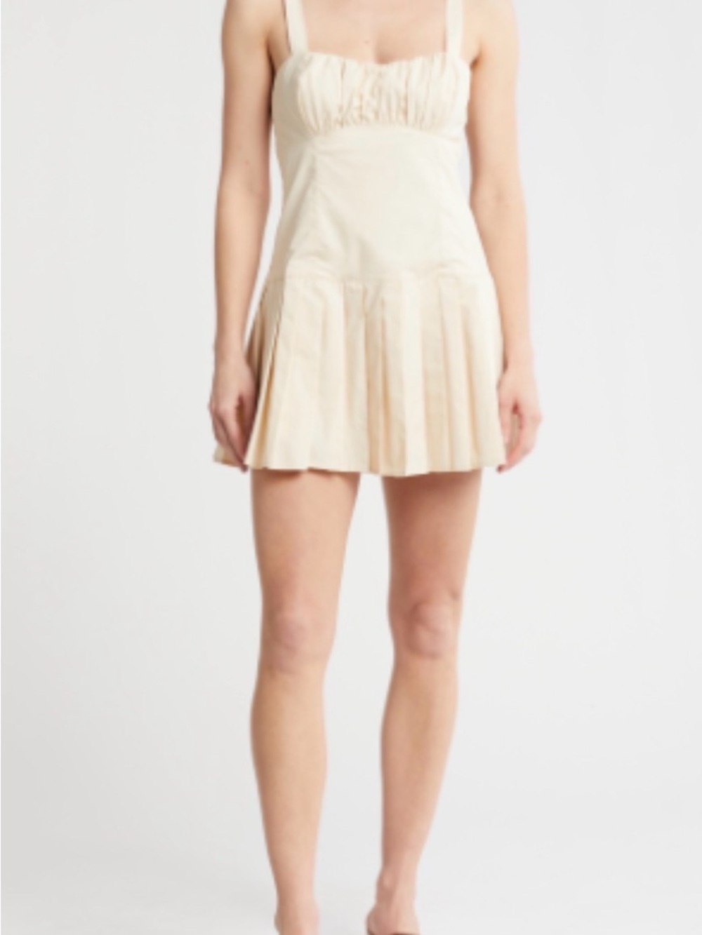 Cream Backless Modern Sundress with Pleated Skirt